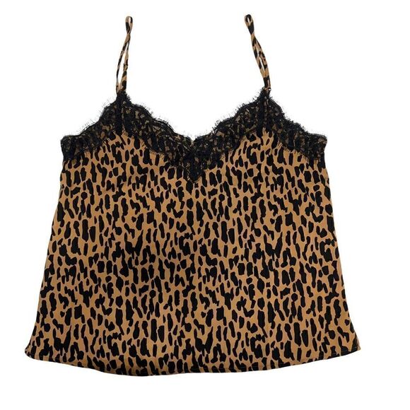 bp Camisole Top Leopard Print Brown Black Lace Fringe Spaghetti Straps XS - Picture 8 of 12